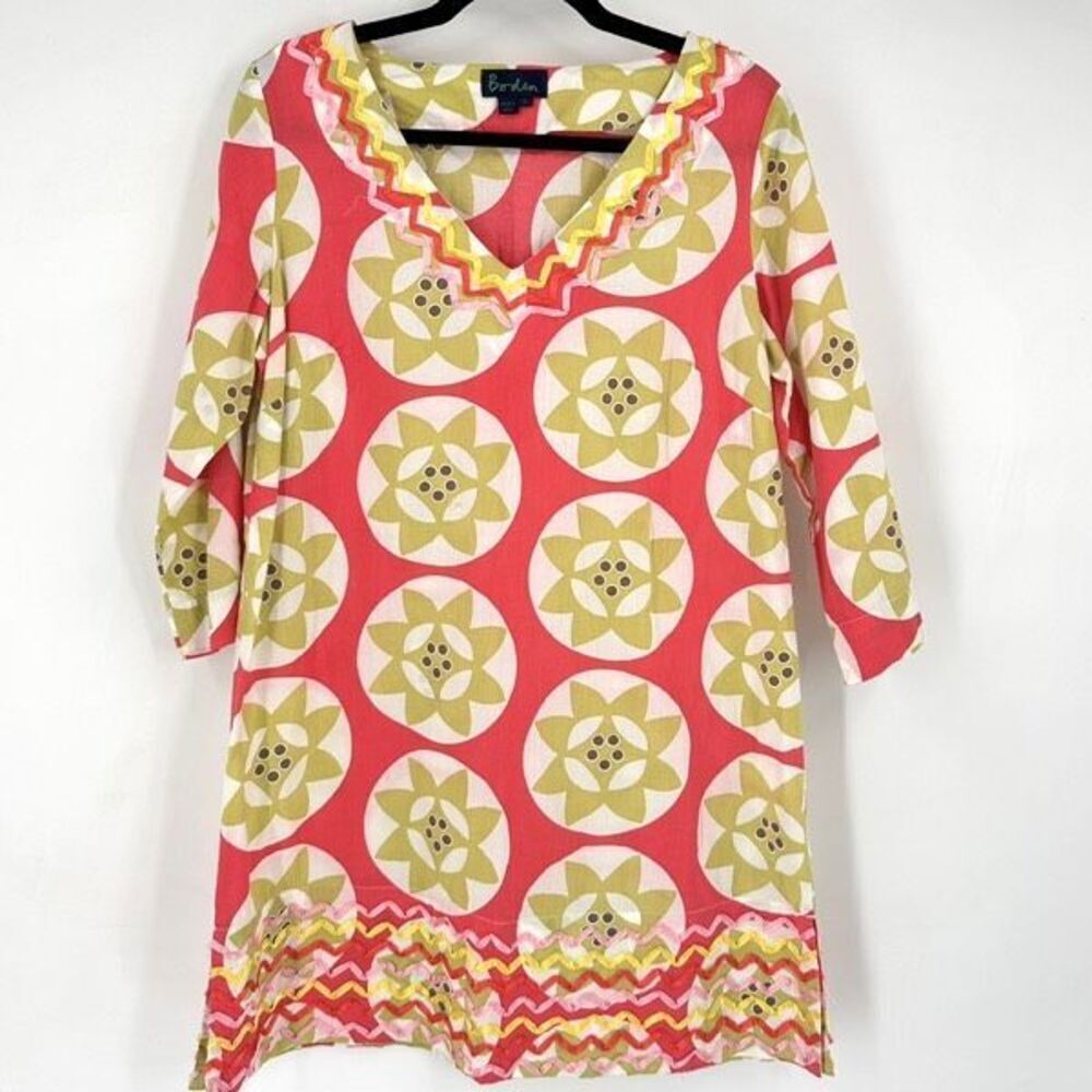 BODEN Ibiza Floral 100% Cotton Ribbon Trim Shift Dress Size 10 Cottage Medium